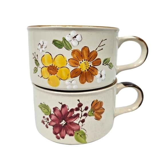 Vintage JI Stonecrest Set of 2 Floral Ceramic Mugs Soup Mug Made in Korea - Picture 9 of 9